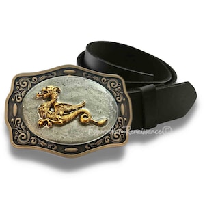 Vintage Gold Dragon Scale Waist Belt with Ornate Medallion Golden dragon buckle black leather waist belt | Black  main image 4