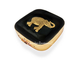 Pastillero antiguo con forma de elefante dorado: esmalte pintado a mano, opción personalizada