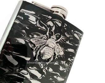 Silver Bee Flask: Hand-Painted Enamel, Neo Victorian Style