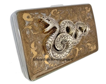 Art Deco Snake Cigarette Case, Gold Swirl Enamel, Holds 16