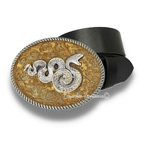 Antique Silver Snake Belt Buckle: Hand-Painted Gold Enamel Serpent