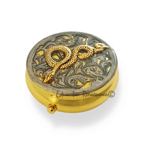 Caixa de comprimidos em forma de serpente de ouro antigo: esmalte pintado à mão, opção personalizada