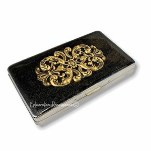 Portapillole in filigrana d'oro con 8 scomparti individuali giornalieri in smalto metallizzato nero in stile barocco, custodia settimanale grande Opzioni di personalizzazione
