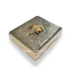 Antique Gold Bee Pill Box: Metallic Silver Enamel, Personalized Option