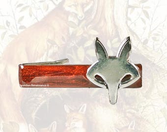 Fox Tie Clip Inlaid in Hand Painted Copper Enamel Woodland Inspired with Color Options