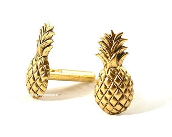 Pineapple Cufflinks in Antique Gold Tropical Fruit Art Deco Style Cuff Links Vintage Inspired with Set Option