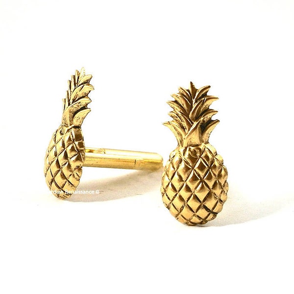 Pineapple Cufflinks in Antique Gold Tropical Fruit Art Deco Style Cuff Links Vintage Inspired with Set Option