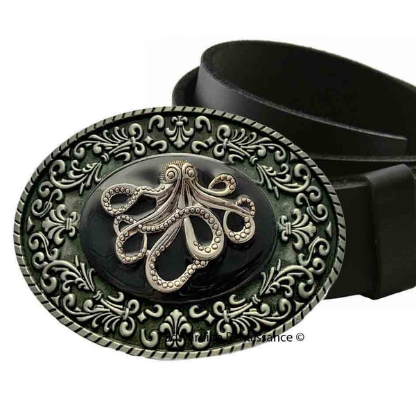 Hebilla de cinturón de pulpo: estilo Kraken esmaltado y pintado a mano