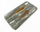 Angel Wings Iphone Case or Galaxy Cover Inlayed in Hand Painted Metallic Silver Enamel Art Nouveau Design with Color Options