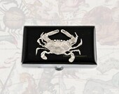 Crab Metal Pill Box Inlaid in Hand Painted Enamel Vintage Nautical Design Cancer Zodiac Pill Case with Personalized and Color Options