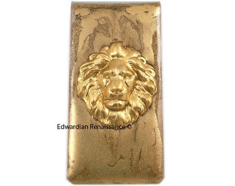 Prowling Lion Money Clip Inlaid in Hand Painted Gold Swirl Enamel Neoclassic Design Money Holder Custom Colors and Personalized Options