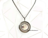 Faceted Gem Pill Box Locket in Burnished Silver Oval Locket Necklace with Personalized Options