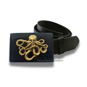 Boucle de ceinture Kraken dorée antique : émail nautique gothique