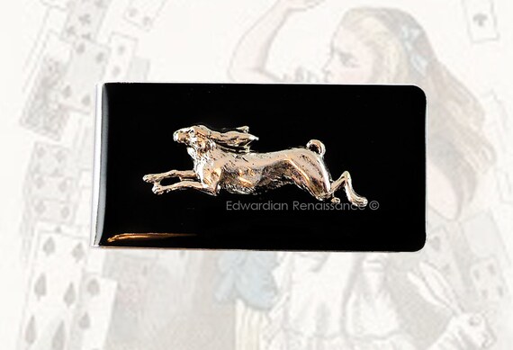 Hare Money Clip: Hand-painted Silver Enamel, Alice in  Textured Round Hare Rabbit Money Clip main image 1