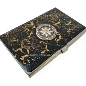 Compass Rose Medallion Biglietto da visita Intarsiato in smalto dipinto a mano Ispirato nautico con opzioni personalizzate e di colore