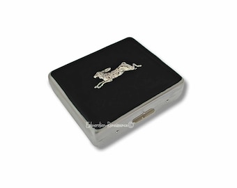 Antique Silver Rabbit Pill Box: Hand Painted Enamel 8-Compartment Case