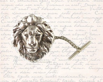 Antique Silver Lion Head Tie Pin - Zodiac Leo Tie Tack