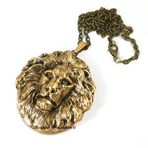 Antique Gold Lion Head Pill Box Locket Necklace: Personalized Leo Design