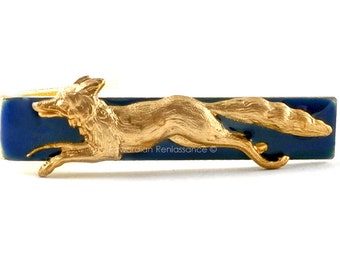 Fox Run Tie Clip Inlaid in Hand Painted Navy Enamel Tie Bar Accent Vintage Inspired Hunting Clip Custom Colors Available