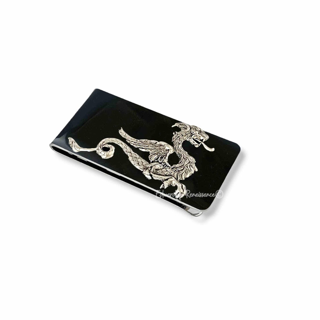 Antique Silver Dragon Money Clip: Hand Painted Enamel
