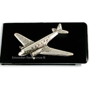 Airplane Money Clip: Hand Painted Black Enamel, Personalized Option