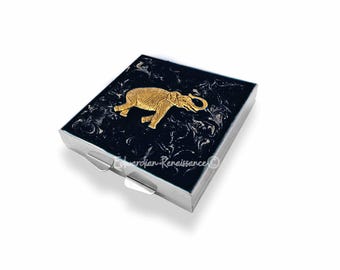 Pastillero de elefante dorado: esmalte victoriano pintado a mano, opción personalizada.