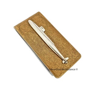 Submarine Money Clip: Antique Silver & Gold Nautical Enamel, Personalized