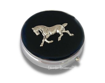 Pastillero antiguo de plata con forma de caballo: esmalte pintado a mano, opción personalizada