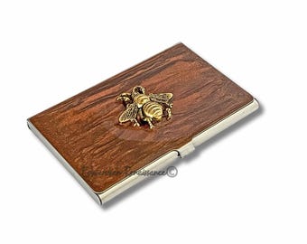 Tarjetero antiguo dorado con forma de abeja: Esmalte de cobre pintado a mano, opción personalizable