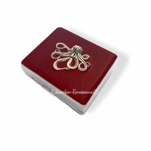 Antique Silver Octopus Pill Box: Hand Painted Enamel, Nautical Gift