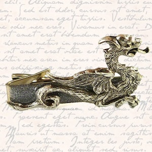 Antique Silver Dragon Tie Clip: Enamel Accent, Fantasy Jewelry