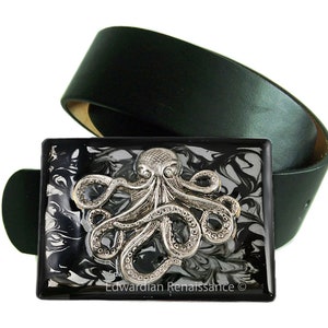 Boucle de ceinture Octopus en argent antique : émail noir peint à la main