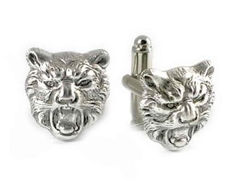 Tiger Head Cufflinks Neo Victorian Neo Victorian Safari Cuff Links Vintage Inspired with Tie Clip and Tie Pin Set Options