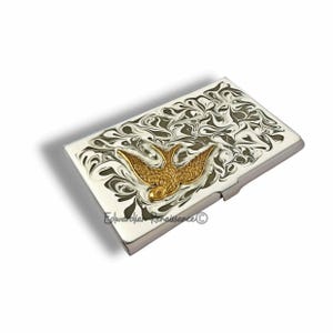 Porta-cartões de visita em formato de andorinha, pássaro neovitoriano, estilo vintage, com opções personalizadas e de cores, em esmalte branco espiral pintado à mão
