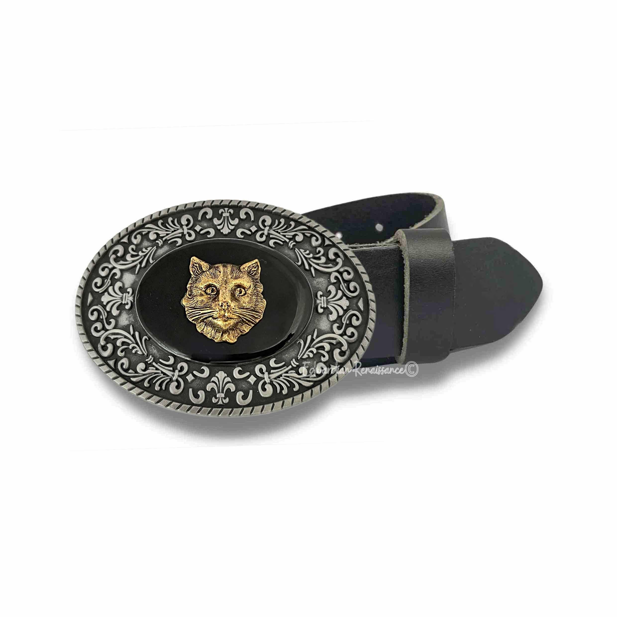 Vintage Style Cat Belt Buckle: Hand Painted Enamel Feline - Etsy display picture 3