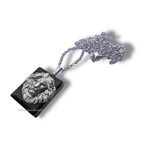 Lion Locket Necklace: Hand Painted Black Enamel Pill Box, Personalized Option