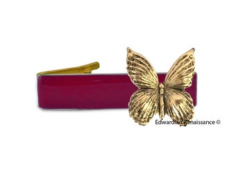 Butterfly Tie Clip Inlaid in Hand Painted OxBlood Enamel Art Nouveau Inspired with Color Options Available
