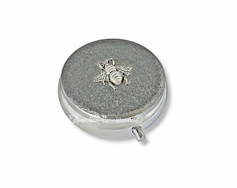 Antique Silver Bee Pill Box: Hand-Painted Enamel, Vintage Style