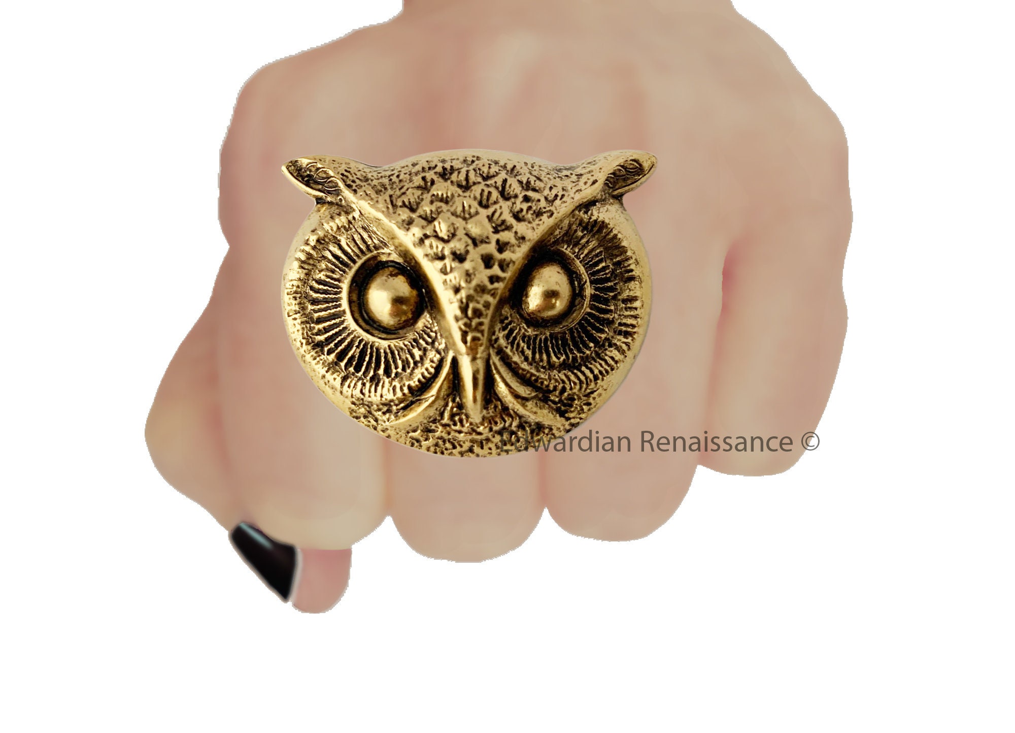 Large Owl Head Ring plated in Antiqued Gold Gothic Victorian Inspired Statement Ring with Adjustable