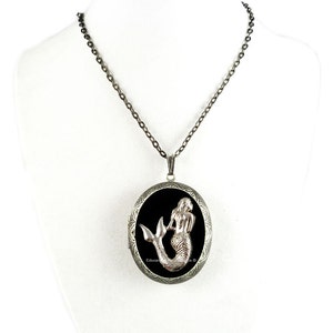 Mermaid Pill Box Locket Necklace: Hand Painted Enamel, Neo Victorian