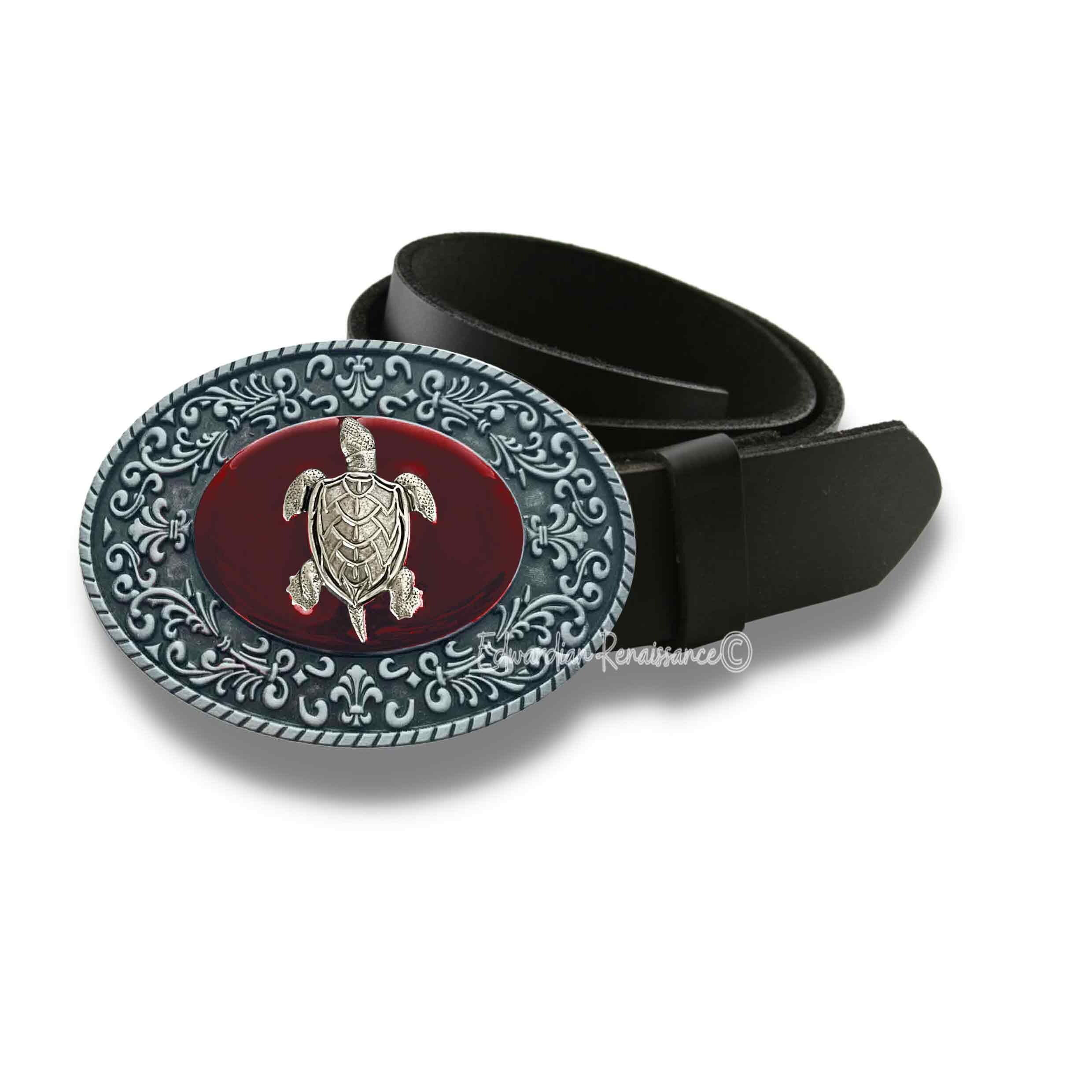 Vintage black belt with unique bronze turtle piece Green Sea Turtle Leather Belt - Cellar Leather main image 2