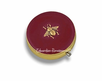 Antique Gold Bee Pill Box: Hand Painted Enamel, Vintage Style
