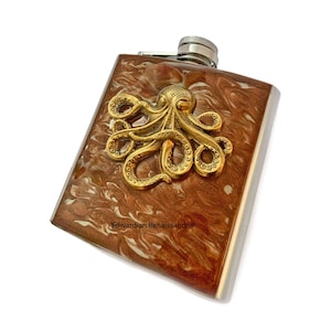 Antique Gold Octopus Flask: Hand Painted Copper Swirl Design