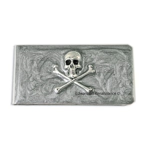 Skull Money Clip: Hand Painted Silver Enamel, Steampunk Style