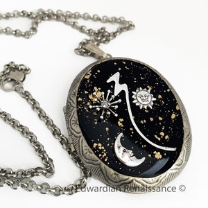 Celestial Locket Necklace: Hand Painted Enamel Pill Box, Personalized Option