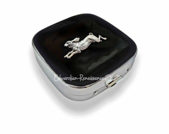 Antique Silver Hare Pill Box: Hand Painted Enamel, Art Deco Style