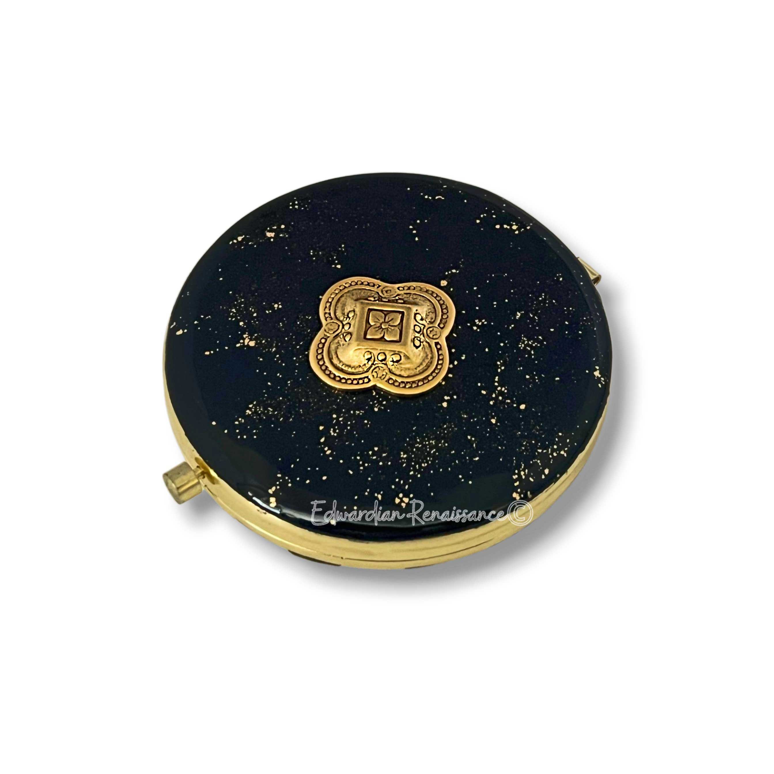 ヴィンテージスタイルのコンパクトミラー：牛血エナメル、四つ葉模様