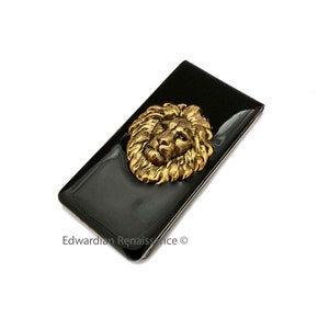 Lion Money Clip Inlaid in Hand Painted Black Enamel Neo Victorian Safari Inspired Leo Personalize and Color Options Available