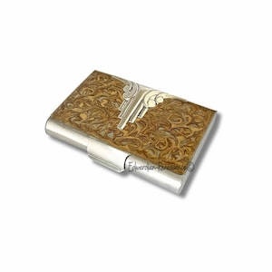 Art Deco Business Card Case: Gold Swirl Enamel, Personalized Minimalist Wallet