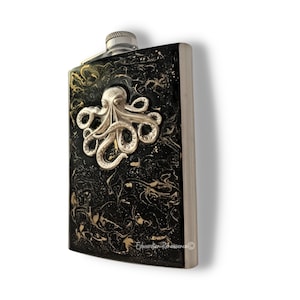 Antique Silver Octopus Flask: Hand Painted Enamel, Neo Victorian Kraken